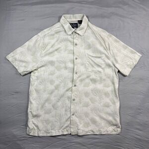 Nat Nast Mens Button Up Shirt Silk Blend Tropical Palm Leaf Sage Green M Resort